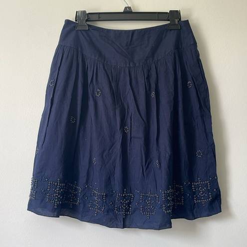 American Eagle  Navy Blue Pleated Fit Flare Beaded Lined Full A-Line Skirt size 2