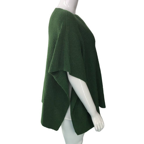 J.Jill  Womens One Size Poncho Sweater Green Front Pockets Tunic Length Rib Knit