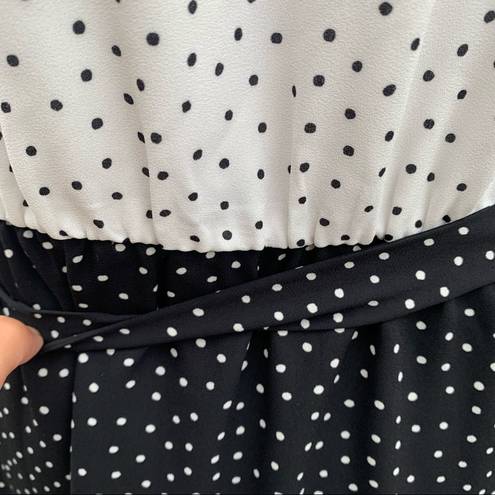 Loft  Polka Dot Black White Easy Wear Ruffle Neck Career Church Dress 6