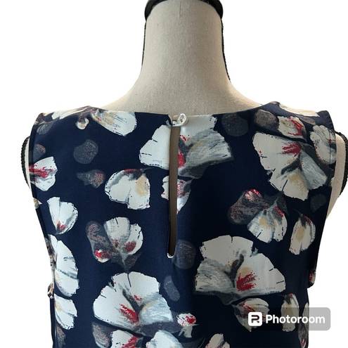 Bobeau Sleeveless Top Blouse Shirt Pullover Blue Florals Size M Keyhole Button