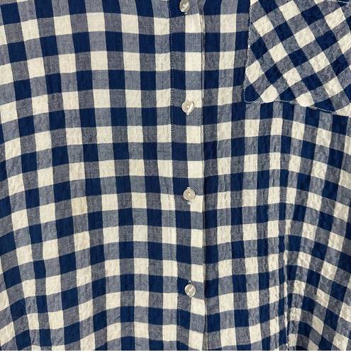 Jane and Delancey  | Blue Plaid Short Sleeve Collared Button Down Shirt Medium