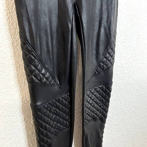 Spanx  Womens Very Black Quilted Moto Faux Leather Leggings Size Small Black