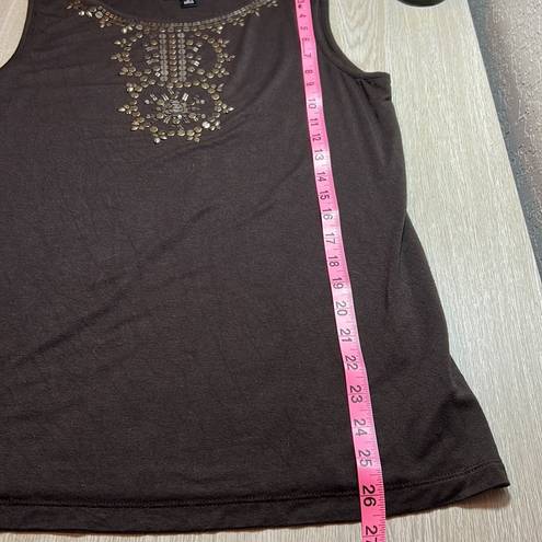 AB Studio | Brass Beaded Brown Tank Top