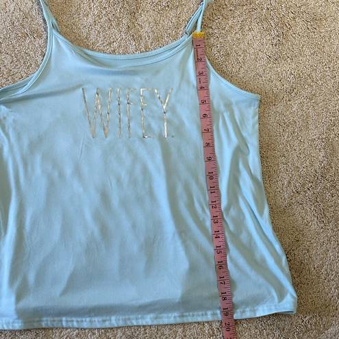 Rae Dunn  Wifey Tank Short Pajama Set Light Blue Size L