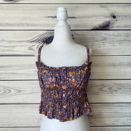 J.Crew  Purple Floral Organic Cotton Stretchy Button Down Crop Top