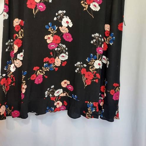 Popsugar  Black Red Pink Multicolor Floral Flowy Tunic Tent Cap Sleeves Dress XXL