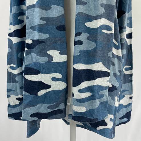 Gibson New  Camo Print Fleece Open Front Cardigan Sweater Blue Multi