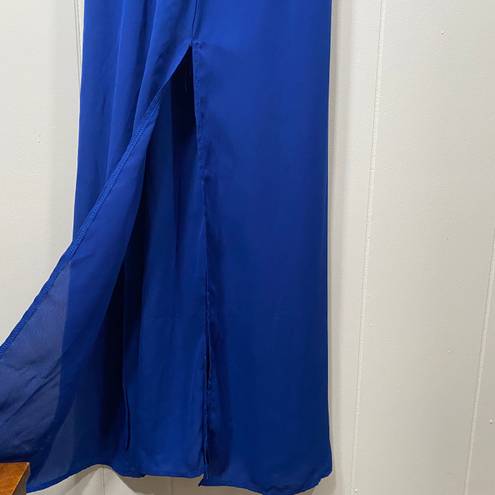 Dee Elle Blue Chiffon Maxi Dress with Front Slit Sheer Women's Small