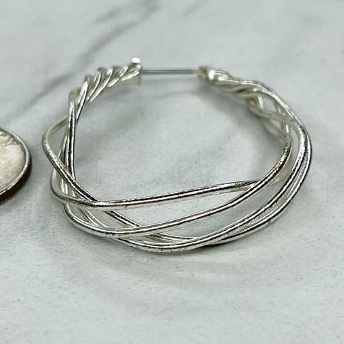 Twisted Silver Tone  Hoop Earrings Pierced Pair