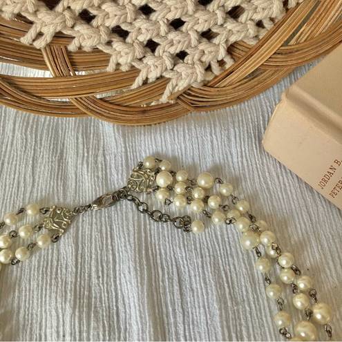 American Vintage Vintage “Esme” Three Strand Pearl Chain Silver Necklace 19” Classic Feminine