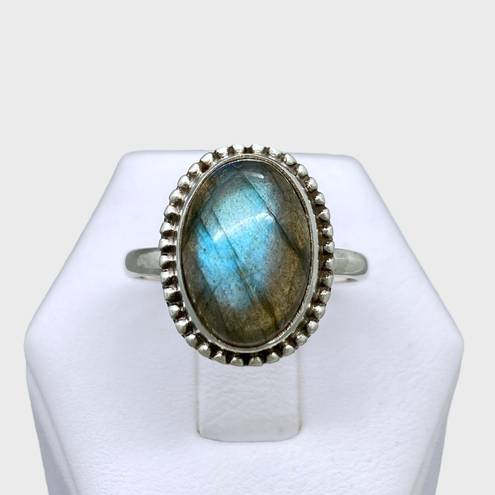 Sterling Silver Handmade Genuine Labradorite Ring - Sz 8.5