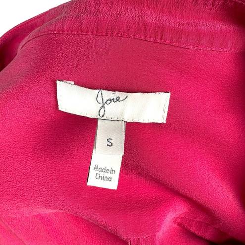 Joie  Silk Button Down Shirt Women's Pink V-Neck Pockets Long Sleeve Size Small