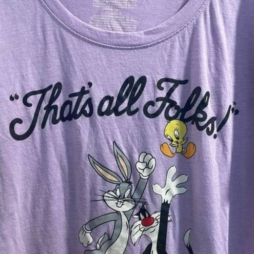 Looney Tunes  Purple Scoop Neck Short Sleeve Characters Graphic Tee Shirt Top