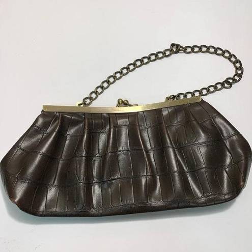 Tommy Hilfiger  Y2K Brown Vegan Leather Crocodile Small Chained Handbag