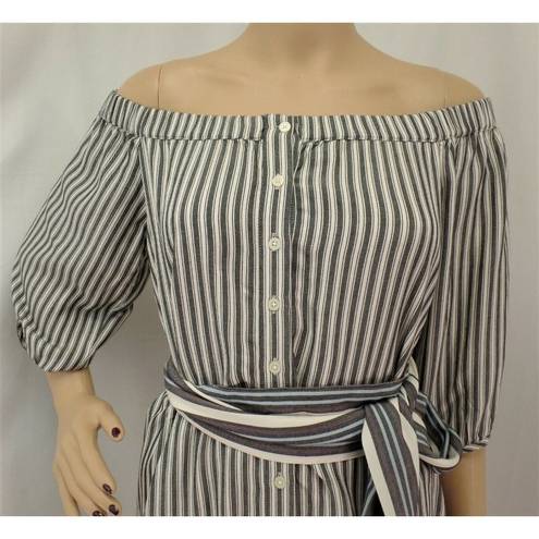 The Loft "" IVORY BLACK OFF-SHOULDER STRIPED SHIFT SHIRT DRESS SZE: M NWT