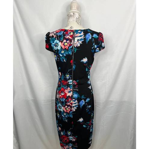 Betsey Johnson  Black Floral Knee Length, Cap Sleeve Slim Fitting Dress Size 8