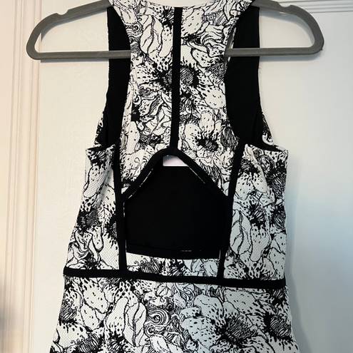 Parker Yonkers Black & White Vintage Floral Combo Contrast-Trim Dress XSMALL NWT