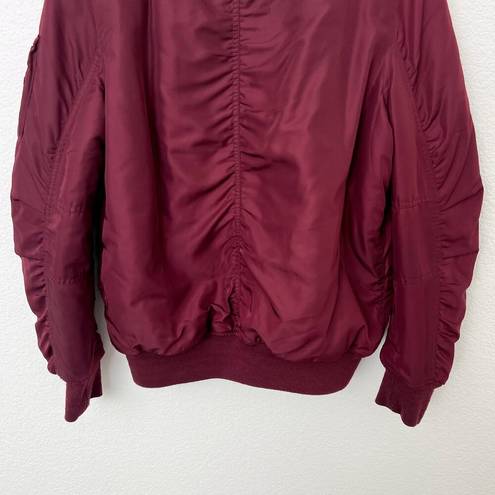 Topshop [] Burgundy Red Faux Fur Lined Oversized Bomber Flight Jacket Size 8 Tall