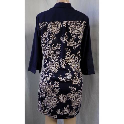 The Loft "" BLUE & BEIGE FLORAL 3/4 SLEEVES LIGHTWEIGHT SHIFT SHIRT DRESS SZE: XS NWT