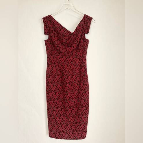 Black Halo  Jackie O Burgundy Wine Red Lace Cotton Raschel Dress Size 2