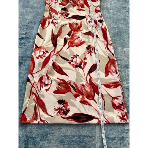 Connected Apparel  Off White Taupe Red Floral Sleeveless Dress Size 4