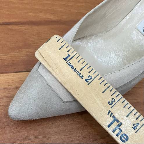 Manolo Blahnik Vintage  Stone Suede Gray Leather Classic Low Heel Pumps Size 35.5