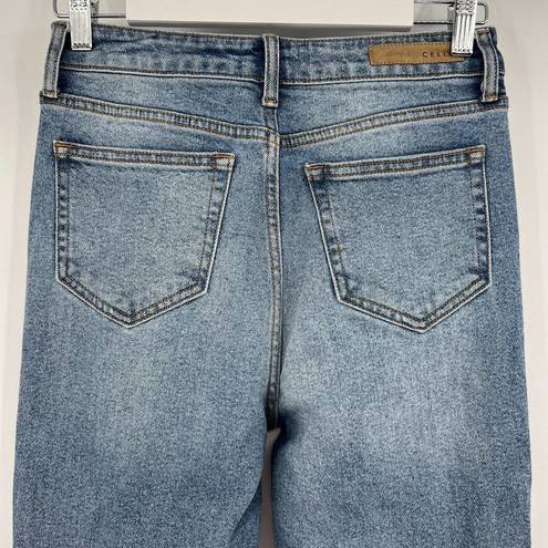 Cello  Straight Destroyed Jeans Blue Denim Frayed Hem Stretch Junior's Size 5