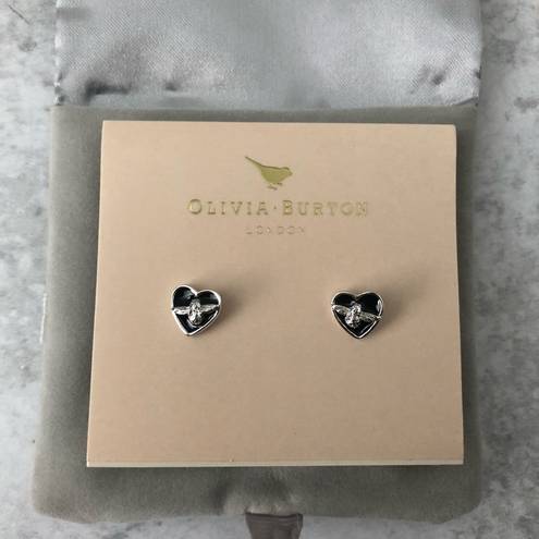 Burton Olivia  Sterling Silver Black Love Bug Stud Earrings Heart Shape NEW