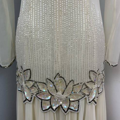 Oleg Cassini Vintage Ivory Black Tie by  Beaded Dress