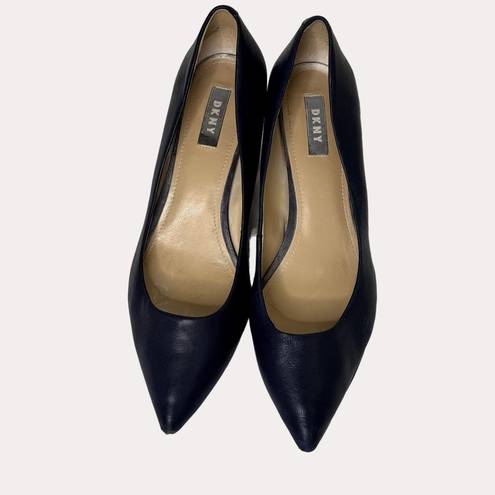 DKNY  Leather Block Heel Pointed Toe Pumps Shoes Navy Blue 41 US 10 am