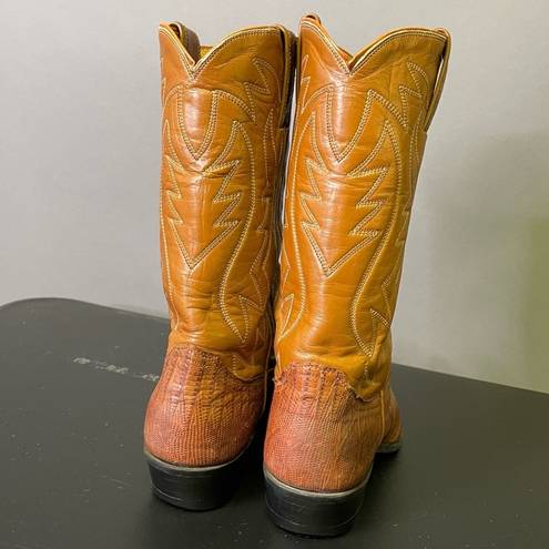 Justin Boots Justin Western Cowboy Boots Vintage Pointy Toe Lizard Leather Size 6AA Retro 70s