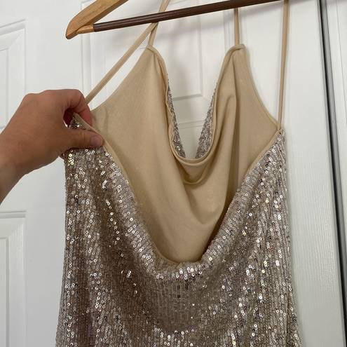 Divided  H&M NWOT champagne sequin halter mini dress.