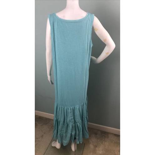 Caslon NWT Women's  Teal Mixed Media Drop Waist Maxi Dress Sz Large