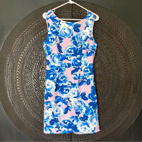 Betsey Johnson Floral Sleeveless Cut Out Back Dress Size 8 M Pink Blue Y2K Roses