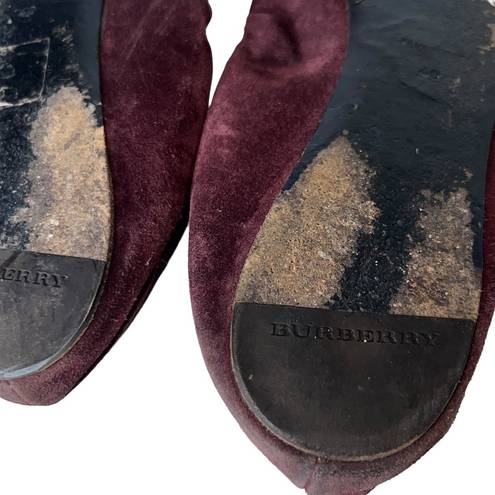 Burberry Maroon Suede Medallion Ballet Flats