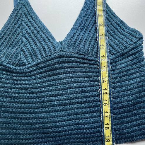 Olive & Oak Nordstrom  Ribbed Crochet Knit V-Neck Bralette Tank Blue Medium NEW