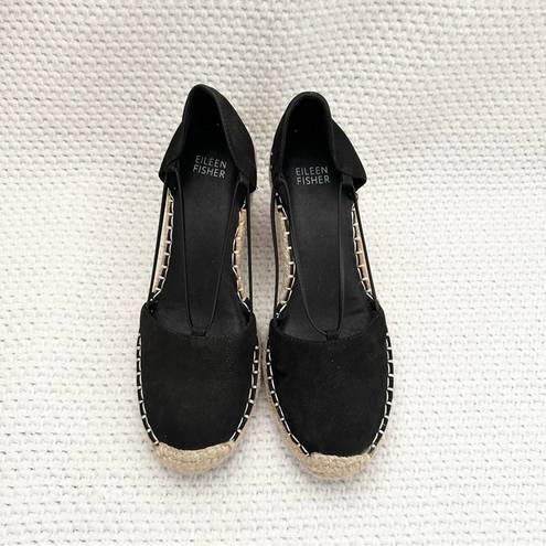 Eileen Fisher  Black Suede Yasmin Closed Toe Espadrille Platform Wedge 6.5 NWOB