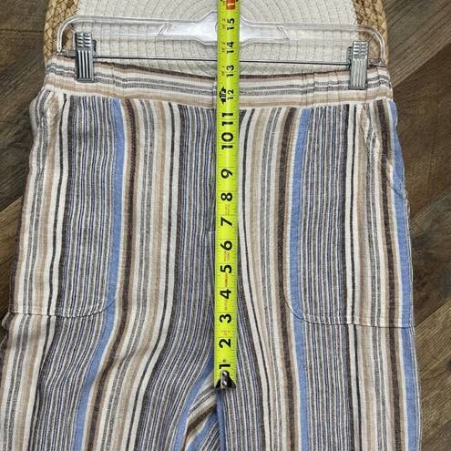 Karen Kane  Striped Wide Leg Cropped Pants Linen Rayon Size Medium Elastic Waist