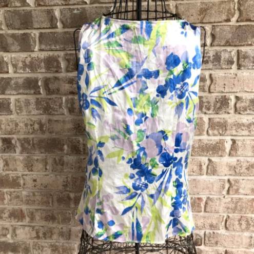 St. John  Sleeveless Floral Blouse 10 Silk Floral Ruffled See pics, descr…