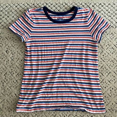 Old Navy  Women’s Red, White, and Blue Horizontal Striped Short Sleeve T Shirt