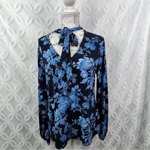 Jason Wu J  City Long Sleeve Mock Neck Shirt Blue Floral M
