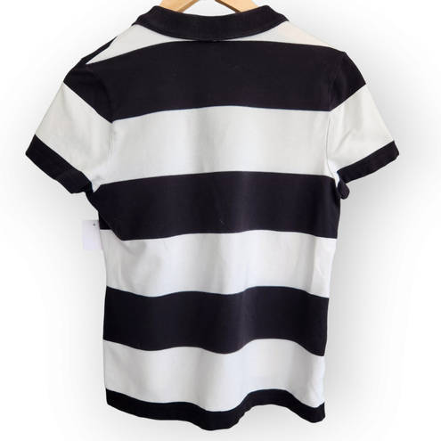 Tommy Hilfiger  Polo Shirt Black White Striped Collared Classic Polo Shirt M