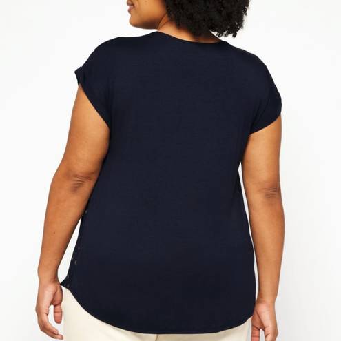 The Moon Full Maternity Reece Mixed Material Top Navy Copper Dot 2X NWT StitchFix