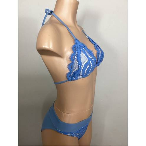 PilyQ New.  sky blue lace high rise triangle bikini. L/M. Retails $169