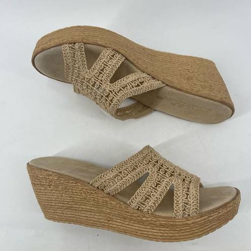 sbicca  Womens Wedge Sandals Slip On Platform Open Toe Heels Knit Strap Beige 10M