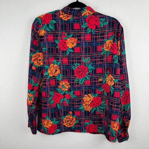 Cathy Daniels  Multi color Floral Mock Neck Long Sleeve Button Blouse Top Size 10