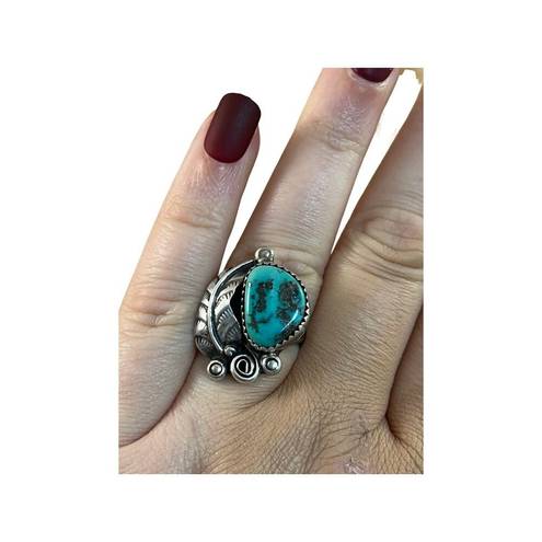 Vintage Blue  Turquoise Ring, Sterling Silver Native American Navajo Ring Sz 7.75