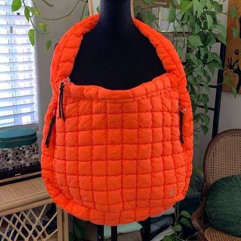 Free People  Movement Quilted Carryall Hot Electric Orange Gym Travel Tote Bag