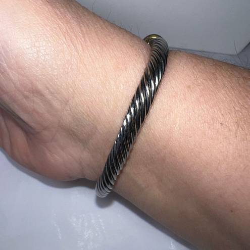Twisted Silver Tone  Cuff Bracelet with Gold Tone Caps