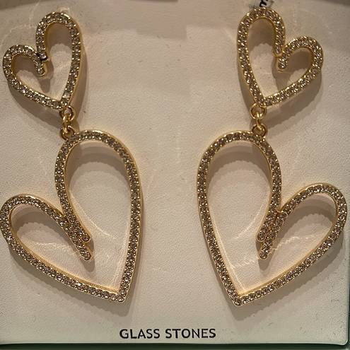 House of Harlow NWT  dangling heart hoop glass stone earrings